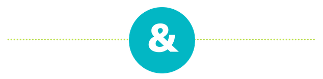 Ampersand symbol in a blue circle, centered between two dotted green horizontal lines on a white background.