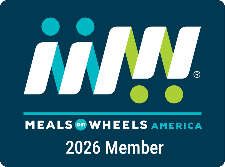 Meals on Wheels America 2026 Member logo with stylized "MOW" design in blue, white, and green.